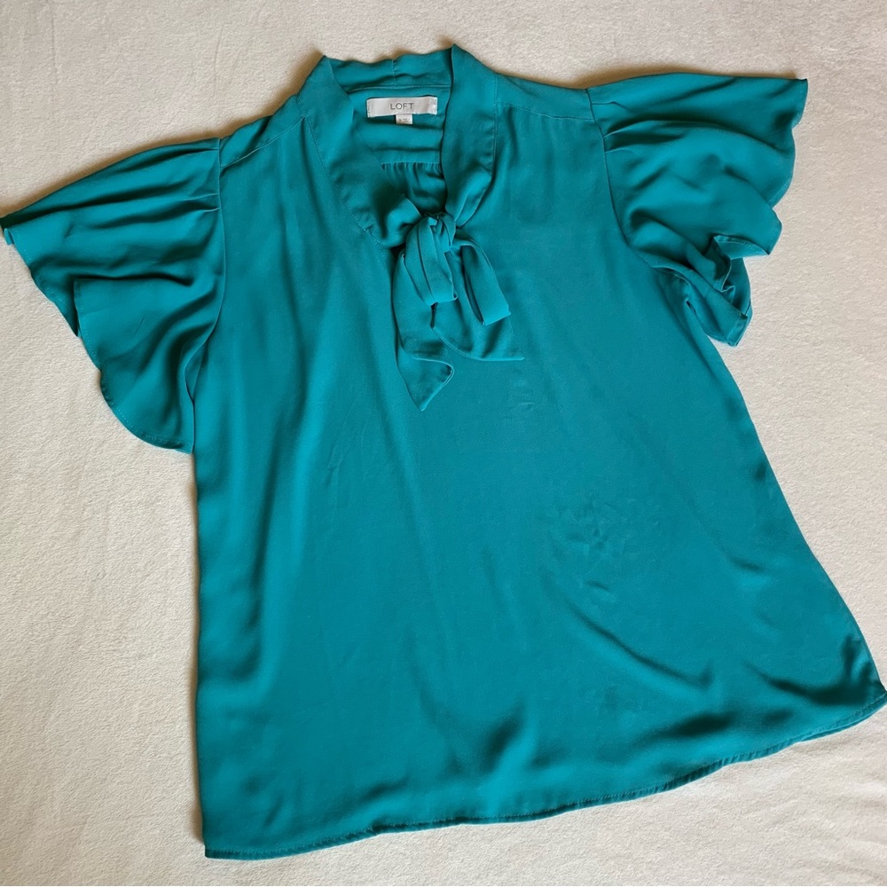 Loft Tie Neck Short Sleeve Blouse